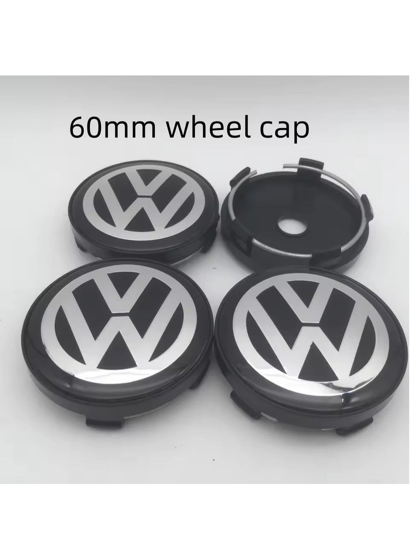 أغطية مركز عجلات 60 مم طقم 4 قطع أسود تصميم OEM أغطية جنوط تركيب سهل بالكبس بديل متين متوافقة مع سيارات فولكس فاجن - Image 2