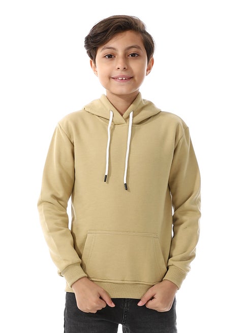 Long Sleeves Beige Slip On Hoodie For Boys_Beige