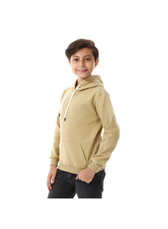 Long Sleeves Beige Slip On Hoodie For Boys_Beige