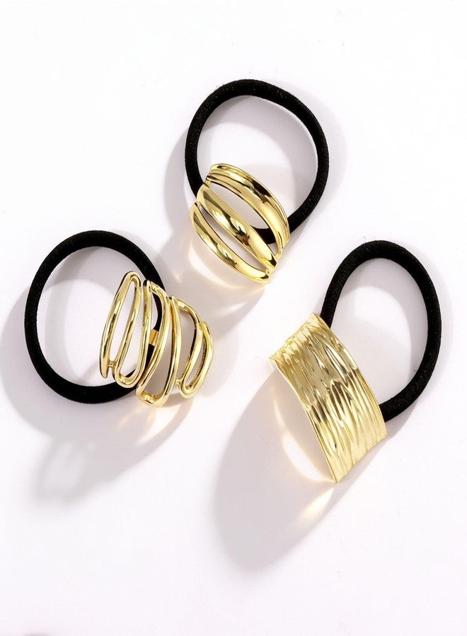 CUBACO Gold Hair Accessories for Women, 3PCS Hair Ties for Thick Hair Ponytail Holders Elastics Pony Popper Metal Clips Nylon Cute Ponytail Womens Accessories Holiday Gifts - Image 1