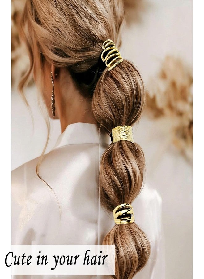 CUBACO Gold Hair Accessories for Women, 3PCS Hair Ties for Thick Hair Ponytail Holders Elastics Pony Popper Metal Clips Nylon Cute Ponytail Womens Accessories Holiday Gifts - Image 3