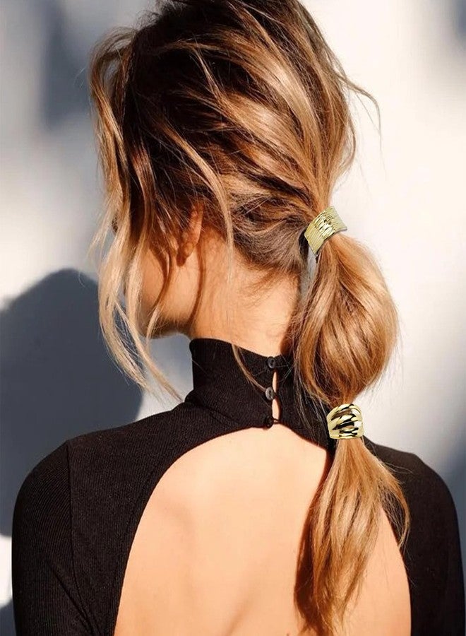 CUBACO Gold Hair Accessories for Women, 3PCS Hair Ties for Thick Hair Ponytail Holders Elastics Pony Popper Metal Clips Nylon Cute Ponytail Womens Accessories Holiday Gifts - Image 4