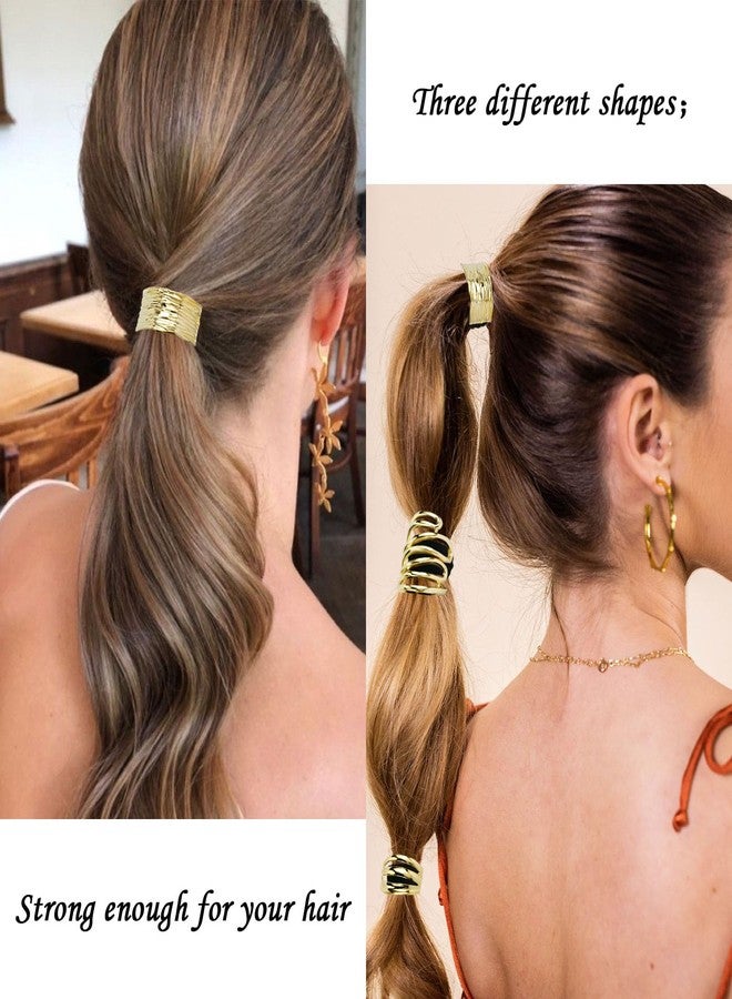 CUBACO Gold Hair Accessories for Women, 3PCS Hair Ties for Thick Hair Ponytail Holders Elastics Pony Popper Metal Clips Nylon Cute Ponytail Womens Accessories Holiday Gifts - Image 5