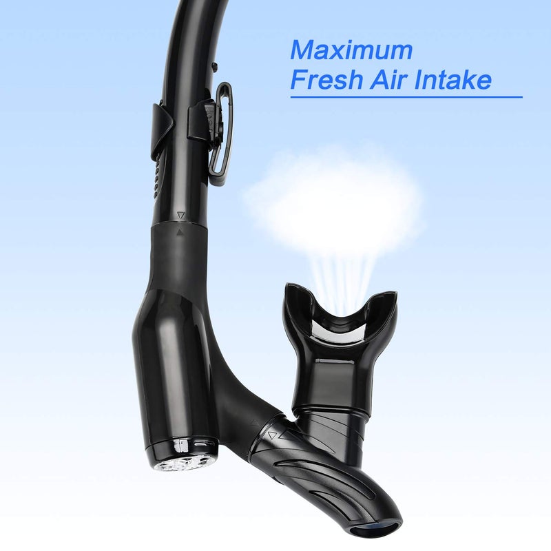 LUXPARD Snorkel Set, Anti-Fog Panoramic View Snorkel Mask and Anti-Leak Dry Snorkel Tube, Snorkeling Gear for Adults, Snorkel Kit Bag Included (Black) - Image 4