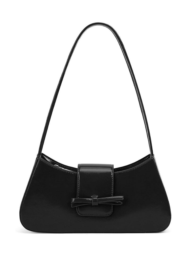 KASTWAVE Black Shoulder Bag, Tote Bag for Women, Bow Purse for Women, Y2k Hobo Handbags, Satchel Bag, Trendy Clutch, Black Purse, Vegan Leather Y2k Underarm Bag - Image 1