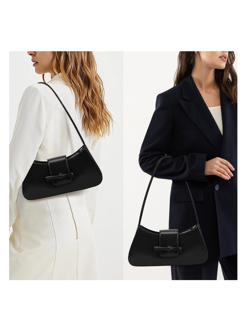 KASTWAVE Black Shoulder Bag, Tote Bag for Women, Bow Purse for Women, Y2k Hobo Handbags, Satchel Bag, Trendy Clutch, Black Purse, Vegan Leather Y2k Underarm Bag - Image 2