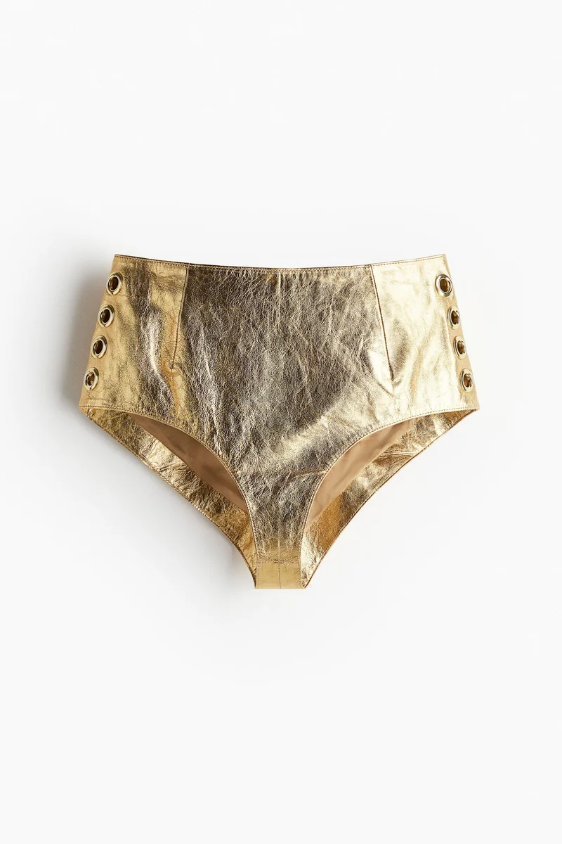 H&M Eyelet-detail leather mini shorts