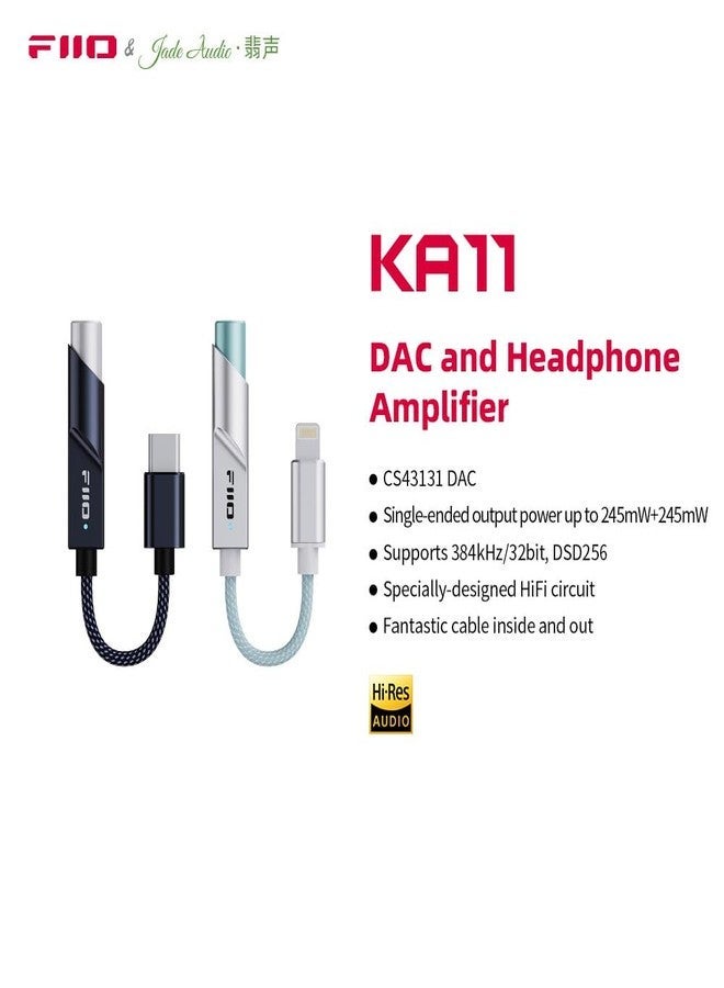 FiiO KA11 USB C to 3.5mm Audio Adapter 32bit/384KHz, USB Type C Dongle HiFi DAC Amplifier for Android/iOS/Windows/Mac (Black, TC) - Image 2
