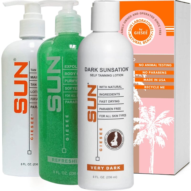 Sun Laboratories by Giesee Sun Labs SelfTanning Lotion Exfoliator and Extender for a Golden Glow  Very Dark  3Pack 8 oz Bottles