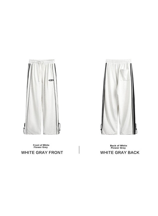 Golfcross Couple's Style, Side Contrast Striped Tape, Loose Straight-leg Floor-length, Draping Casual Pants, White Floral Gray, L - Image 5