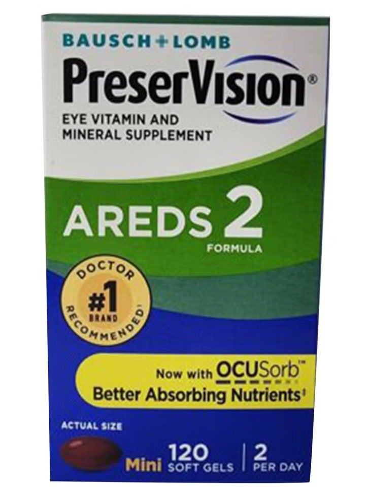 Bausch + Lomb PreserVision Eye Vitamin & Mineral Supplement by AREDS - Lutein, Vitamin C, Zeaxanthin, Zinc, and Vitamin E - 120 Softgel Capsules for Comprehensive Eye Health