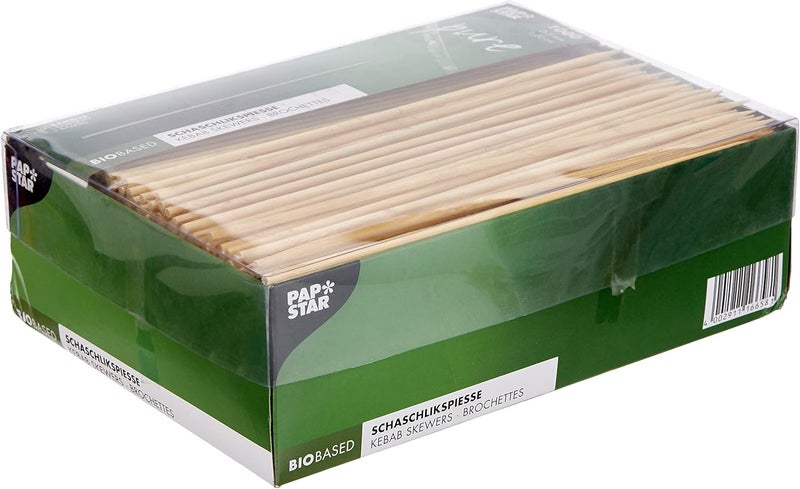 PAPSTAR Kebab Skewers/Wooden Skewers (Pack of 1000) 20 cm Diameter 0.3 cm Natural Wooden Bamboo Skewers One Side Pointed Flat Side for Gripping Parties/BBQs in Cardboard Box #16658 - Image 3