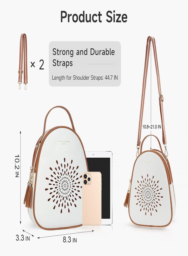 APHISON Small Backpack Purse for Women Cute Mini Backpacks PU Leather Crossbody Shoulder Bags White Brown - Image 2