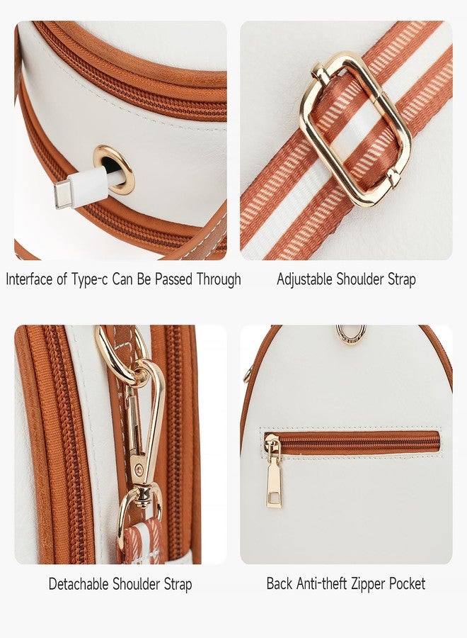 APHISON Small Backpack Purse for Women Cute Mini Backpacks PU Leather Crossbody Shoulder Bags White Brown - Image 4