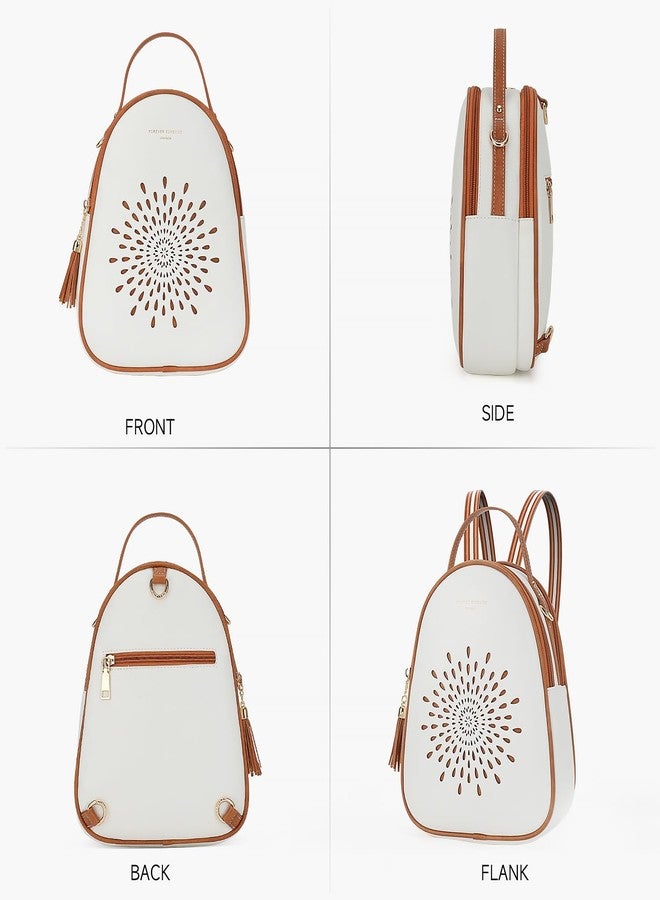 APHISON Small Backpack Purse for Women Cute Mini Backpacks PU Leather Crossbody Shoulder Bags White Brown - Image 5