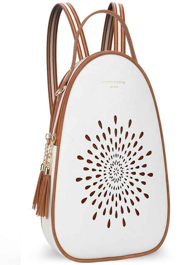 APHISON Small Backpack Purse for Women Cute Mini Backpacks PU Leather Crossbody Shoulder Bags White Brown - Image 1