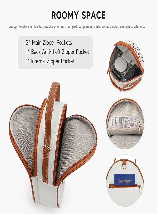 APHISON Small Backpack Purse for Women Cute Mini Backpacks PU Leather Crossbody Shoulder Bags White Brown - Image 3