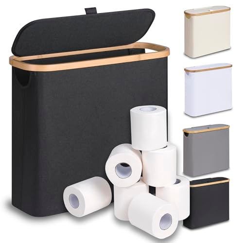 efluky Toilet Paper Basket 28L Toilet Paper Holder with Lid for Bathroom Free Standing Storage Organizer Holds Up to 912 Rolls Black 1 - Image 1
