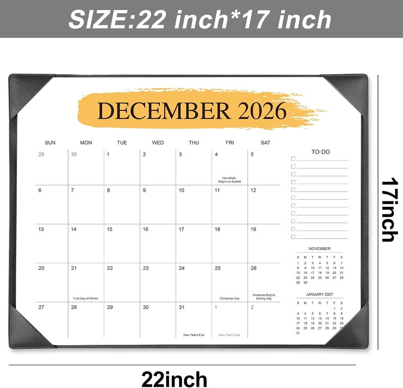 تقويم مكتبي كبير مع لوحة حماية، 22 × 17 بوصة، 18 شهرًا يوليو 2025 - ديسمبر 2026 (أسود) - Image 2
