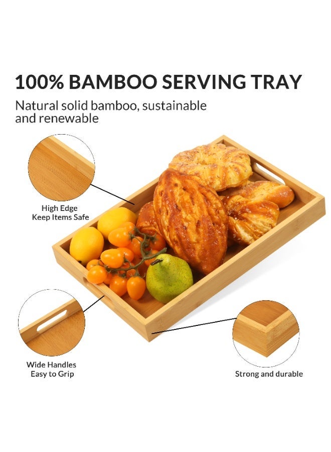 noon east Wooden Serving Tray Made of Bamboo, Thick and Durable for Tea, Coffee, and Snacks, Multi-Purpose Kitchen Storage Tray, 38x25cm - Image 5