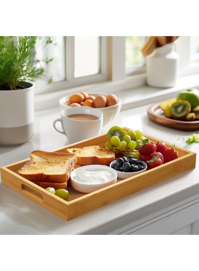 noon east Wooden Serving Tray Made of Bamboo, Thick and Durable for Tea, Coffee, and Snacks, Multi-Purpose Kitchen Storage Tray, 38x25cm - Image 1