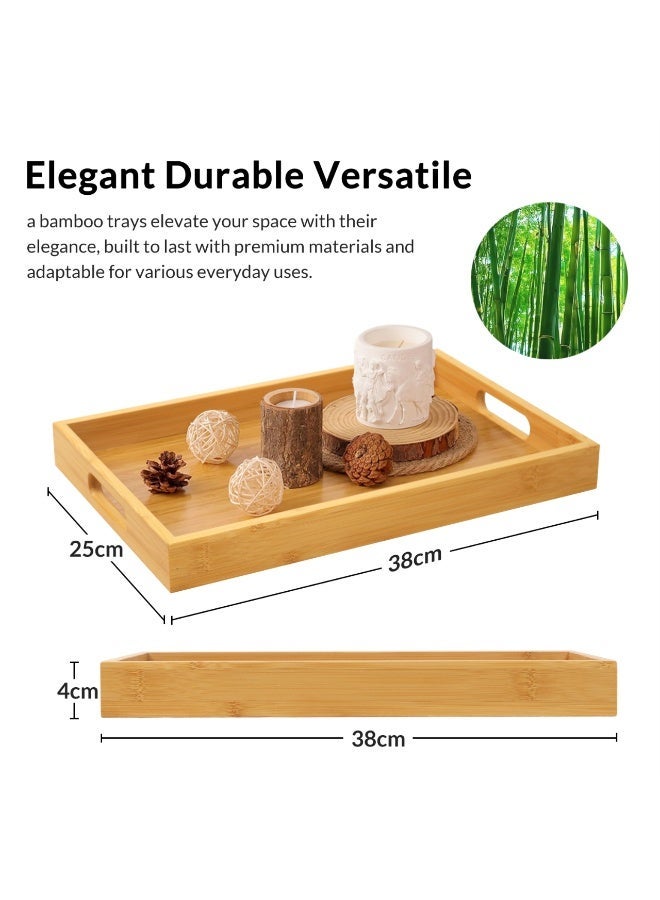 noon east Wooden Serving Tray Made of Bamboo, Thick and Durable for Tea, Coffee, and Snacks, Multi-Purpose Kitchen Storage Tray, 38x25cm - Image 4