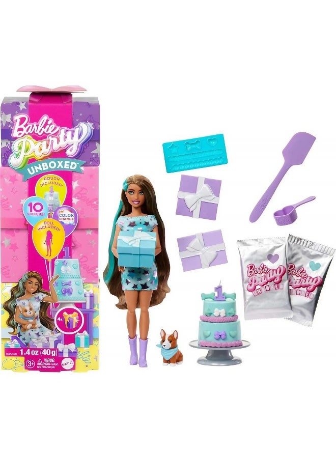 Barbie Party Unboxed Pet Birthday Bows Brunette Doll Playset (15 cm) - Image 1