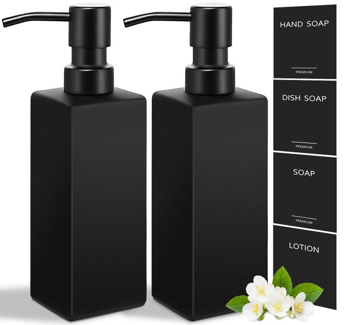 GMISUN BLACK SOAP DISPENSER HAND SOAP DISPENSER BATHROOM 12OZ GLASS SOAP DISPENSER WITH STAINLESS STEEL PUMP LIQUID DISH SOAP DISPENSER FOR KITCHEN MODERN BATHROOMKITCHEN SOAP DISPENSER SET