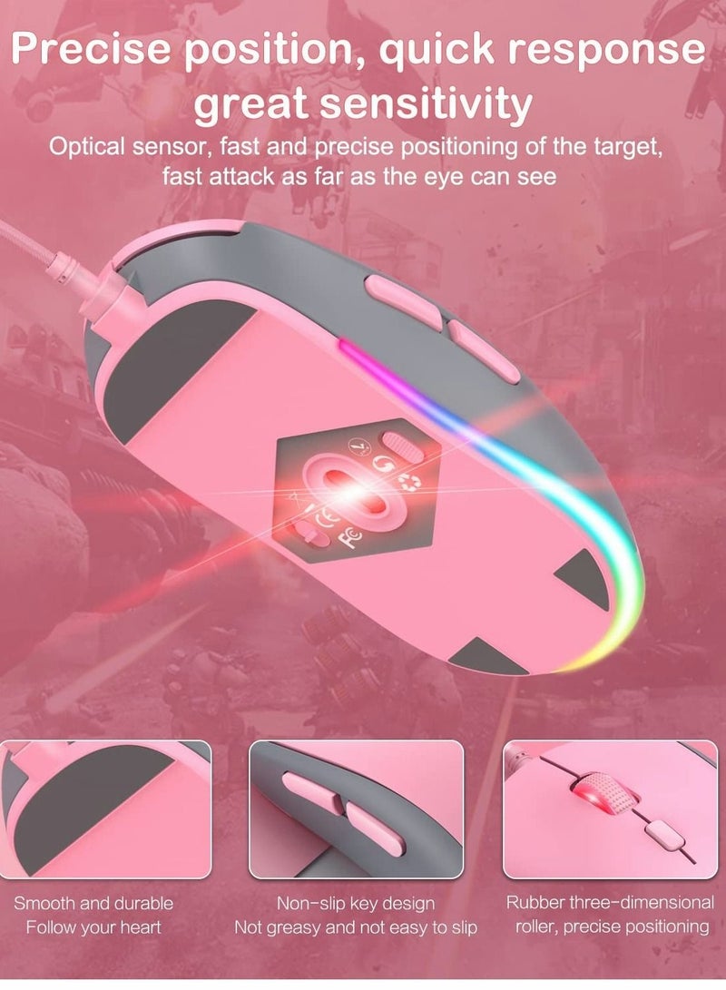Captaintech Pink Gaming Mouse, Silent Wired Gaming Mouse USBwith 6 Adjustable DPI Up to 7200, RGB Lighting, 6 Programmable Buttons for Windows/Vista/Linux - Image 4