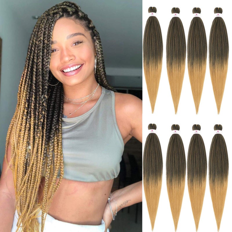 Prestretched Braids Hair 26 Inch 8 Packs Professional Itch Free Hot Water Setting Synthetic Fiber Ombre Yaki Texture Braid Hair Extensions 1B27