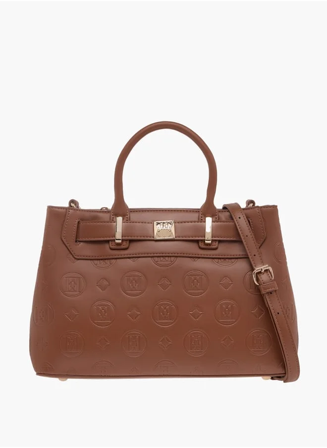 ايل Monogram Textured Tote Bag with Detachable Strap and Handles