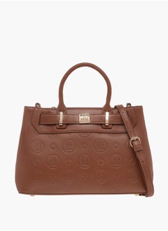 ELLE Monogram Textured Tote Bag with Detachable Strap and Handles  - Image 1