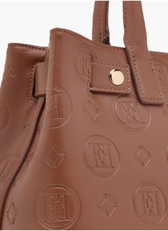 ELLE Monogram Textured Tote Bag with Detachable Strap and Handles  - Image 5