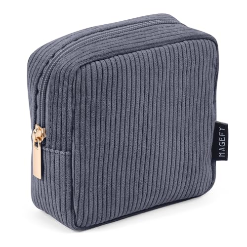 MAGEFY Small Makeup Bag Mini Make up Pouch Cute Cosmetic Bag for Women Travel Purse Essentials Bags with Slip-in Pockets (DeepGrey) - Image 1