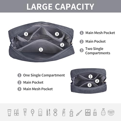 MAGEFY Small Makeup Bag Mini Make up Pouch Cute Cosmetic Bag for Women Travel Purse Essentials Bags with Slip-in Pockets (DeepGrey) - Image 3