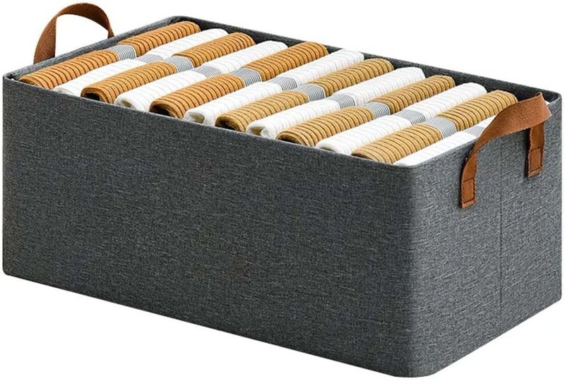 JUZR JUZR Foldable Steel Shelf Clothes Organizer Wardrobe Pants Jeans Storage Box Portable Sweater Storage Organizers Fabric Grey  - Image 1