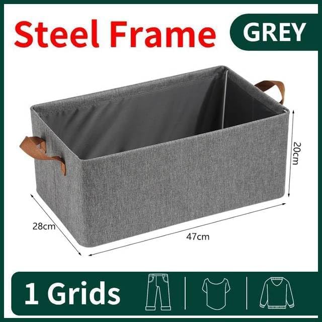 JUZR JUZR Foldable Steel Shelf Clothes Organizer Wardrobe Pants Jeans Storage Box Portable Sweater Storage Organizers Fabric Grey  - Image 5