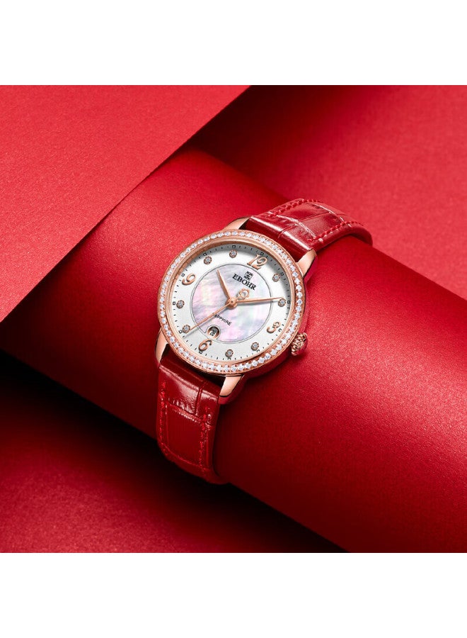 Ebohr Women'S Watch, Kana Series, Birthday And Holiday Gift, Pearl Mother-Of Anti-Aging Quartz Leather Strap Women'S Watch 56350340 - Image 1