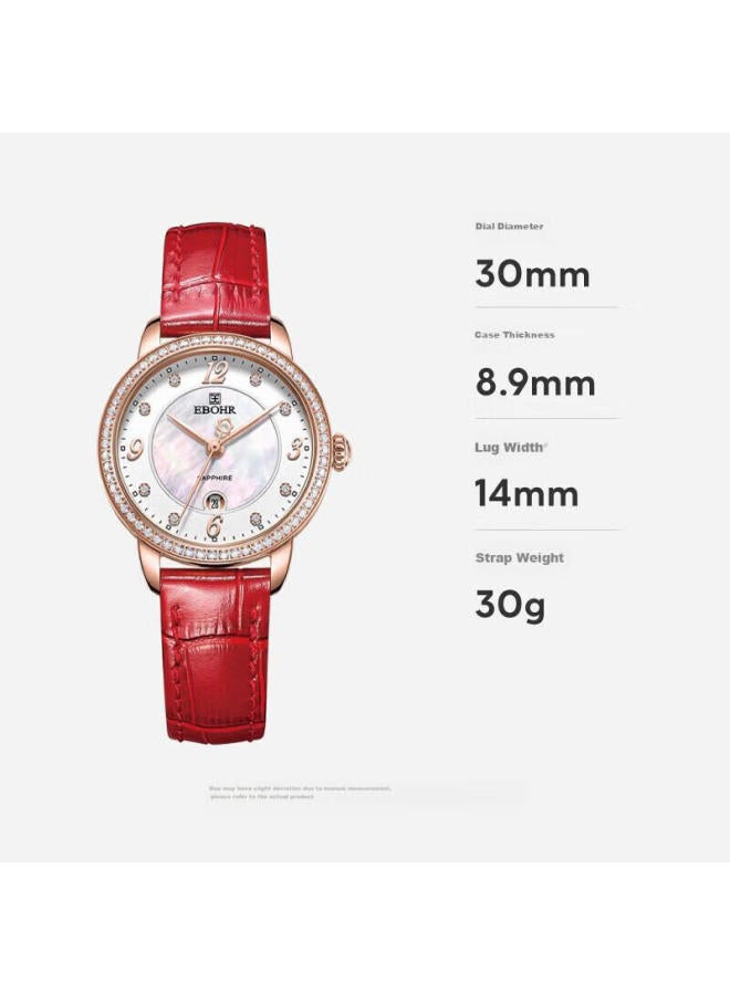 Ebohr Women'S Watch, Kana Series, Birthday And Holiday Gift, Pearl Mother-Of Anti-Aging Quartz Leather Strap Women'S Watch 56350340 - Image 4