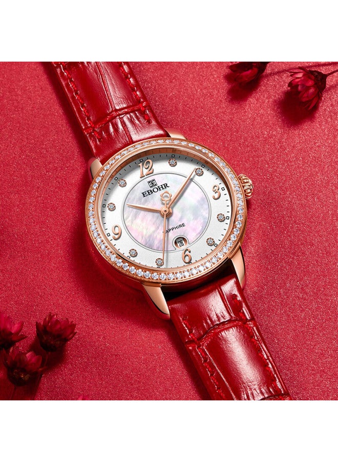 Ebohr Women'S Watch, Kana Series, Birthday And Holiday Gift, Pearl Mother-Of Anti-Aging Quartz Leather Strap Women'S Watch 56350340 - Image 2
