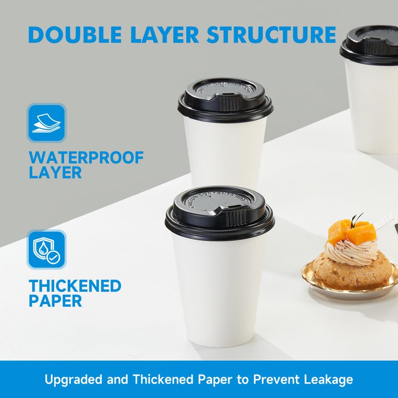 RACETOP 100 Pack 12 oz Disposable Paper Coffee Cups with Lids, Paper Cups with Lids 12 oz, Hot Cups for Home/Office - Image 5