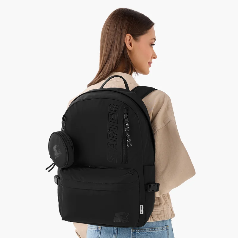 ستارتر Starter Logo Print Backpack with Adjustable Shoulder Straps and Pouch