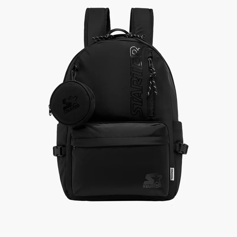ستارتر Starter Logo Print Backpack with Adjustable Shoulder Straps and Pouch