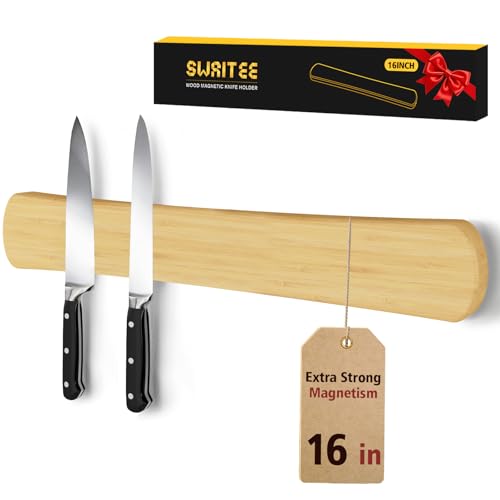 Swaitee Magnetic Knife Holder for Wall, 16 Inch Bamboo Magnetic Knife Strip, Kitchen Storage Organizer, Fridge Side Mount, Housewarming Gifts for New Home - Image 1