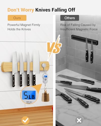 Swaitee Magnetic Knife Holder for Wall, 16 Inch Bamboo Magnetic Knife Strip, Kitchen Storage Organizer, Fridge Side Mount, Housewarming Gifts for New Home - Image 4