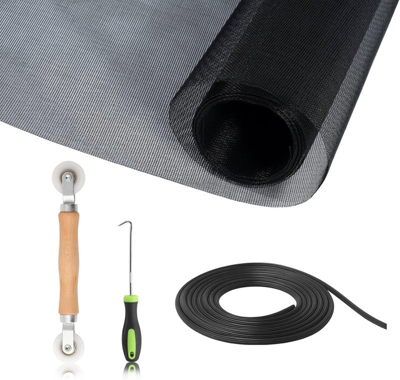 Yolovit طقم استبدال شبكة باب الشاشة مع جميع الأدوات بما في ذلك شاشات النوافذ 48"x117"، أسطوانة الشاشة، سبلين، خطاف السبلين - Image 1