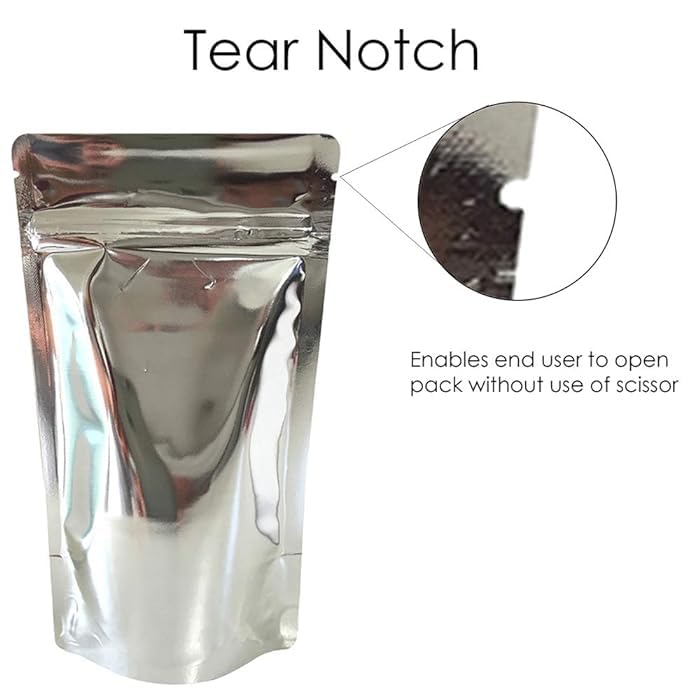 DEERA Silver Metallic Silver Ziplock Stand Up Pouch 100x135mm Pack of 100 - Image 5