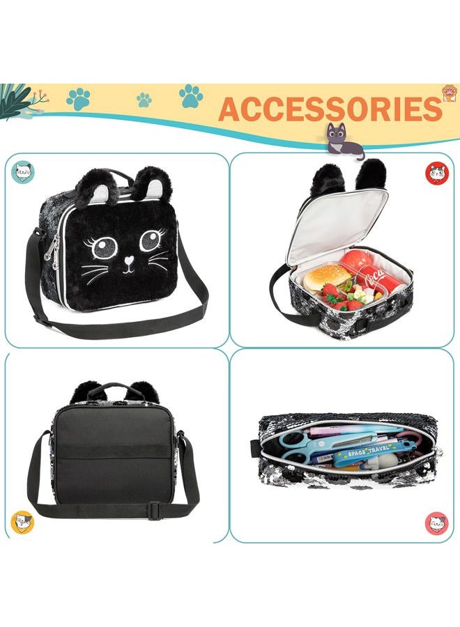 Meetbelify Kids Rolling Backpack for Girls Cute Sequin Cat Backpacks with Wheels for Elementary Students with Lunch Box for Girls - Image 5