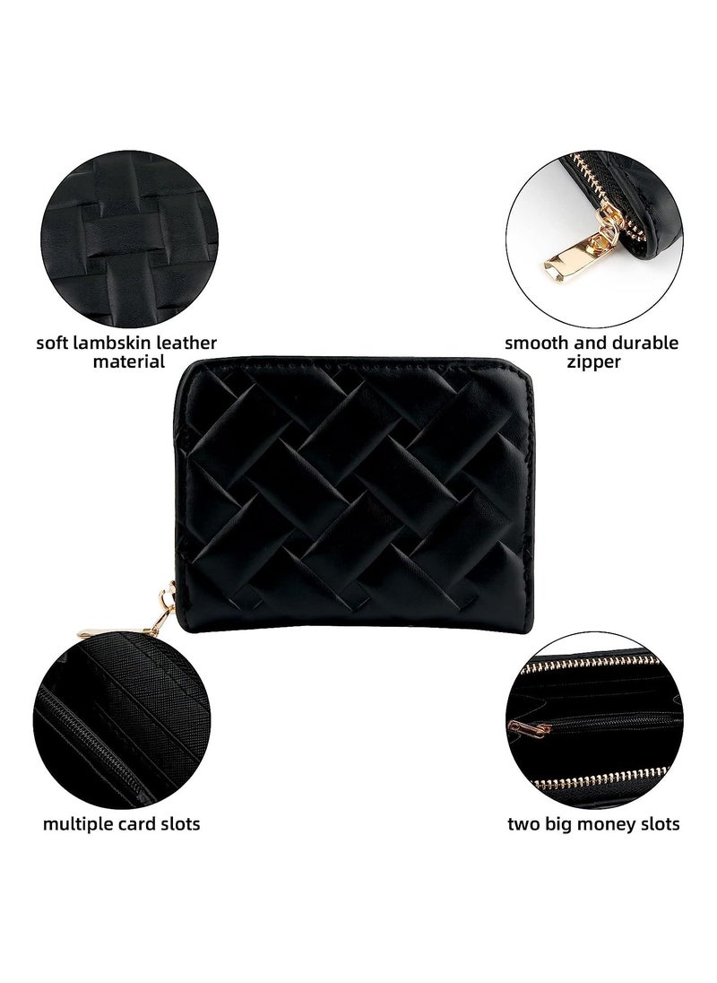 KASTWAVE - Women's Leather Small Coin Purse, Zipper and ID Card Holder Wallets, Black - Image 1
