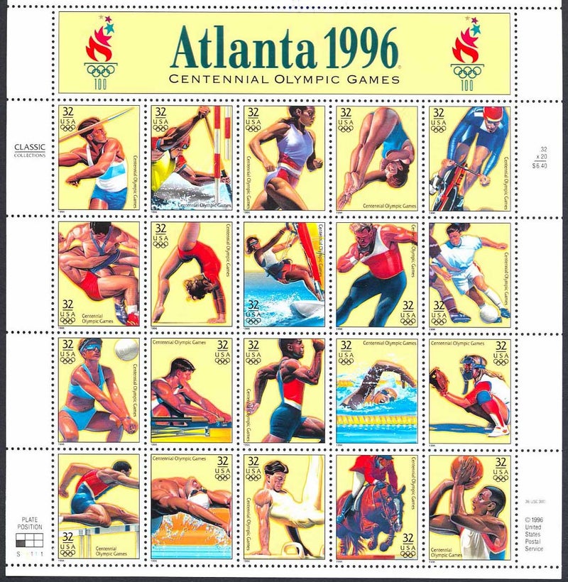 United States Postal Service USPS Atlanta 1996 Centennial Olympic Games Summer (Sheet of 20) 32 Cent Postage Stamps 1996 Scott #3068 - Image 1